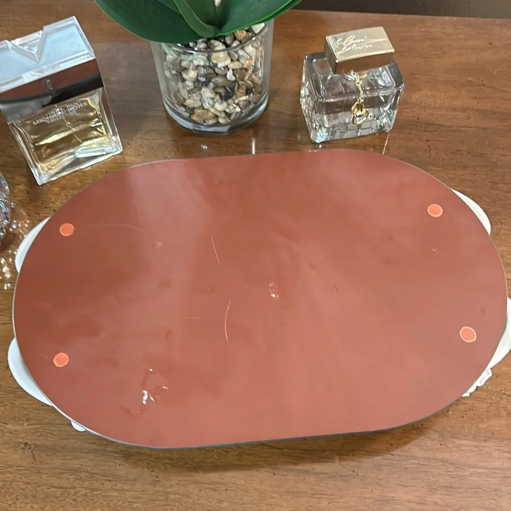 Vintage white floral mirrored tray